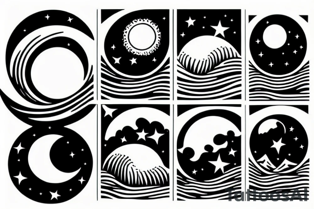 a wave under the moon and stars tattoo idea