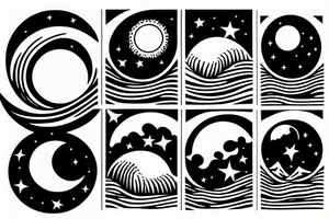 a wave under the moon and stars tattoo idea