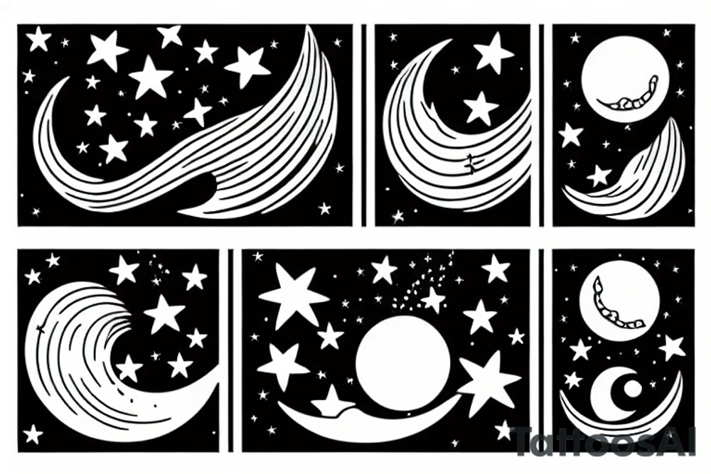 a wave under the moon and stars tattoo idea