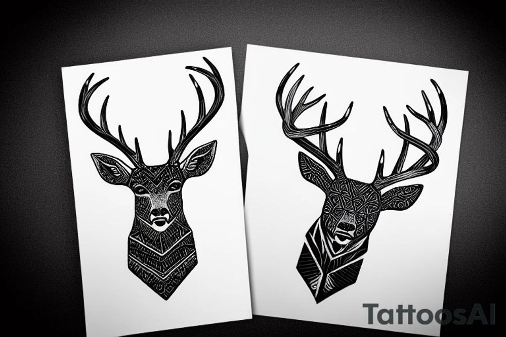 a male deer portrait with gorgeous antlers tattoo idea