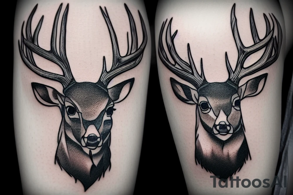 a male deer portrait with gorgeous antlers tattoo idea