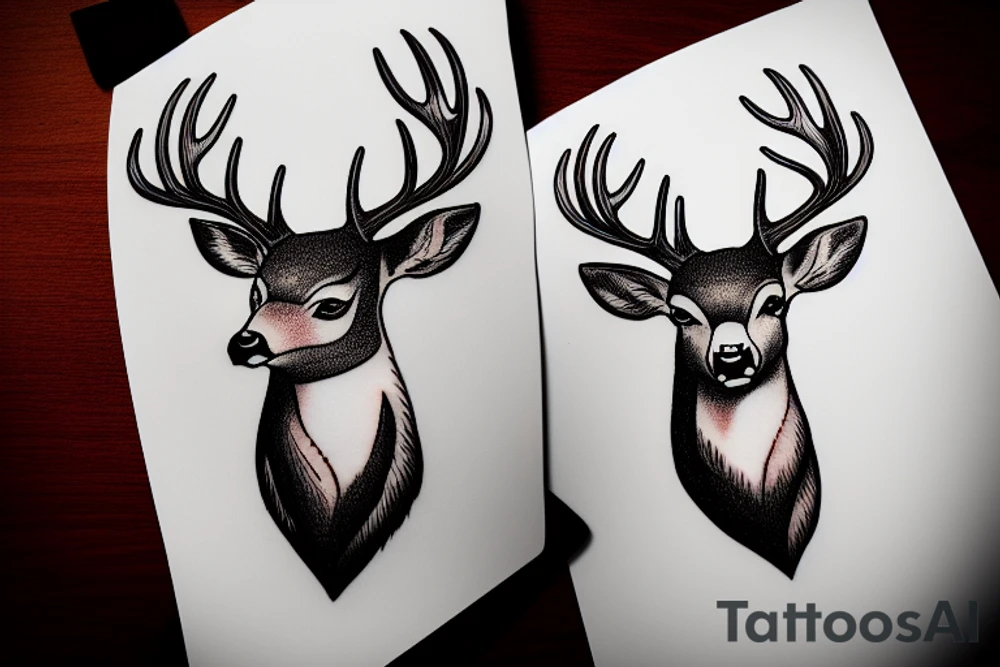 a male deer portrait with gorgeous antlers tattoo idea