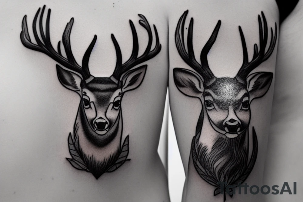 a male deer portrait with gorgeous antlers tattoo idea