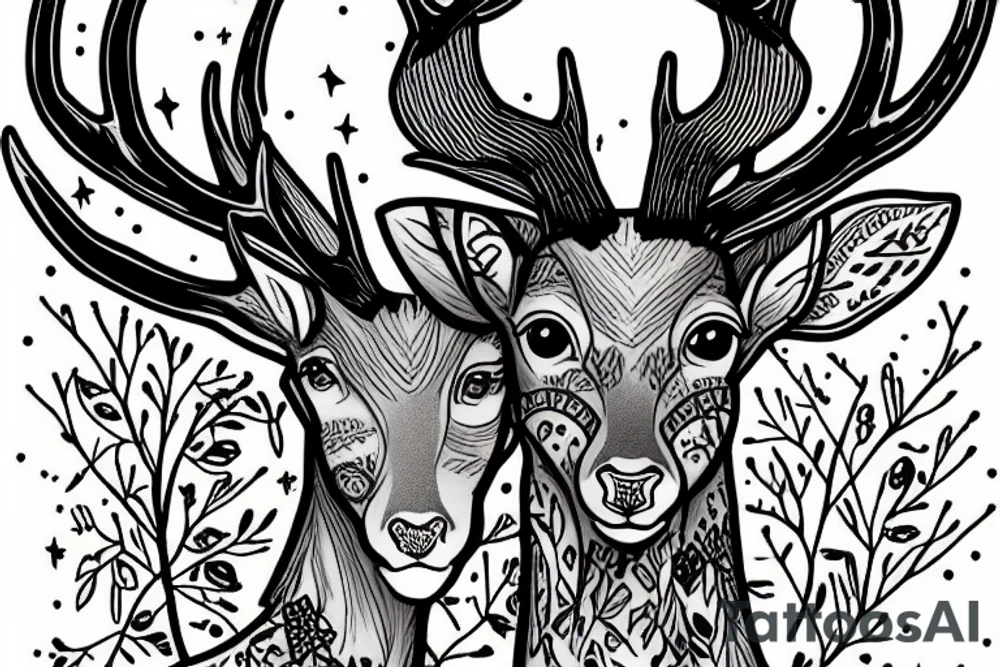 a male deer portrait with gorgeous antlers tattoo idea
