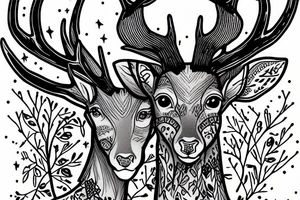 a male deer portrait with gorgeous antlers tattoo idea