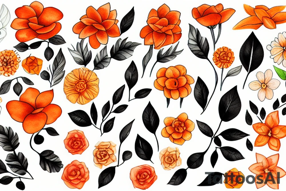 Orange flowers tattoo idea
