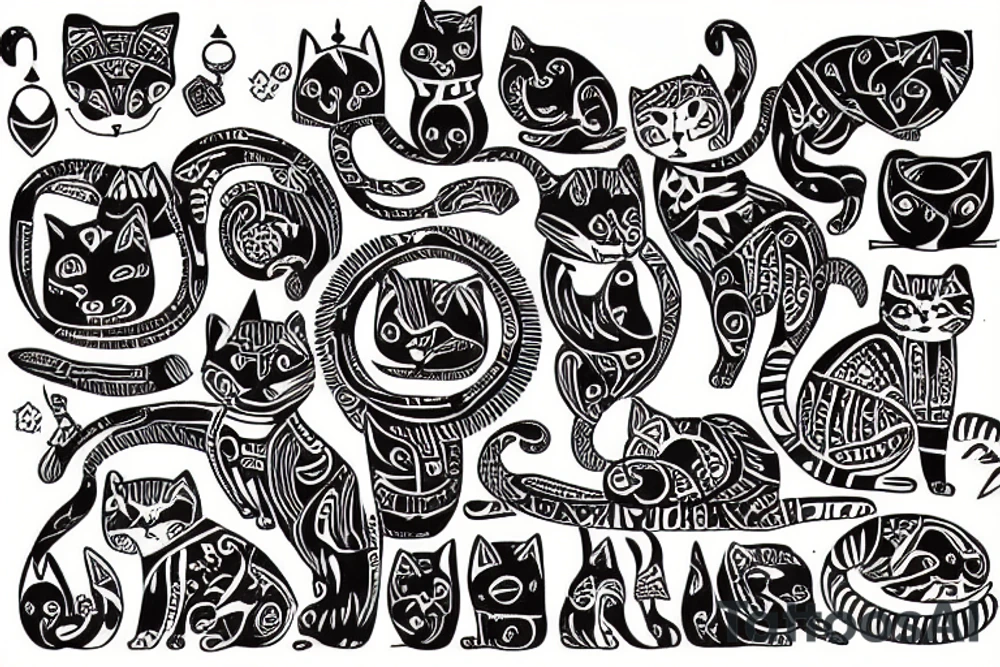 Tribal cat made out of ones and zeros tattoo idea
