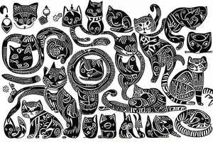 Tribal cat made out of ones and zeros tattoo idea