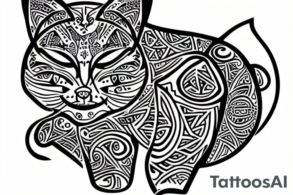 Tribal cat made out of ones and zeros tattoo idea