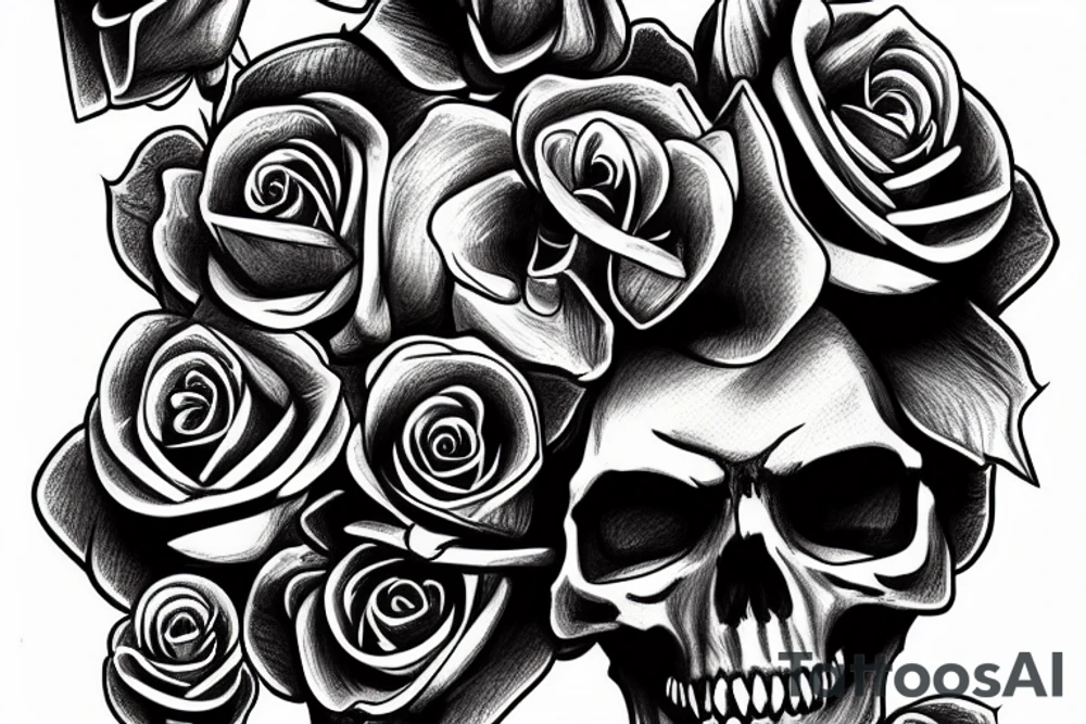 skull roses bones tattoo idea