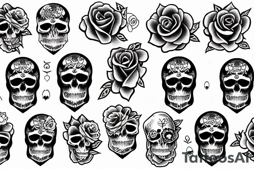 skull roses bones tattoo idea