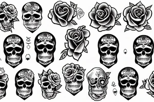skull roses bones tattoo idea