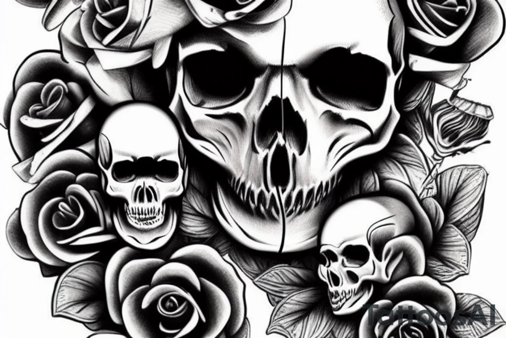 skull roses bones tattoo idea