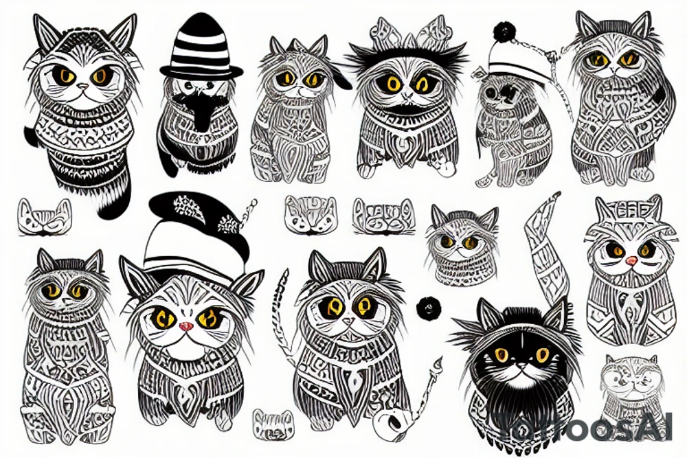 Persian Tribal cat with a hat tattoo idea