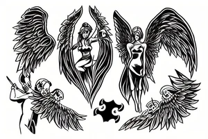 Angel stabbing devil in black clouds tattoo idea