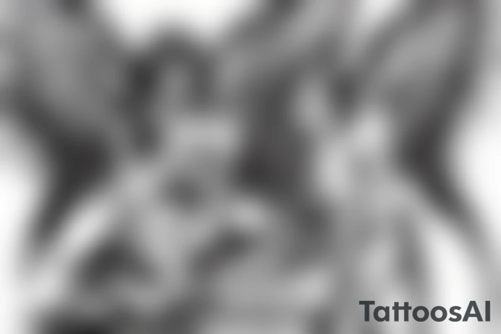 Angel fighting devil in black clouds tattoo idea