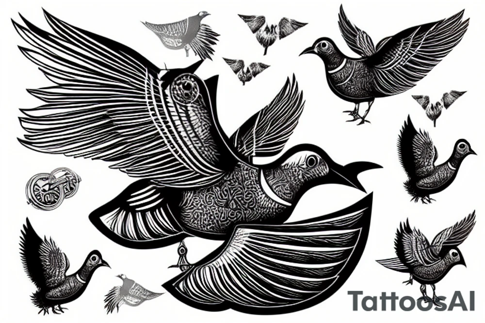 steampunk pigeon that morphs into an optical illiusion tattoo idea