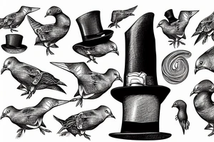 pigeon in a top hat, 4k, eldritch creature tattoo idea