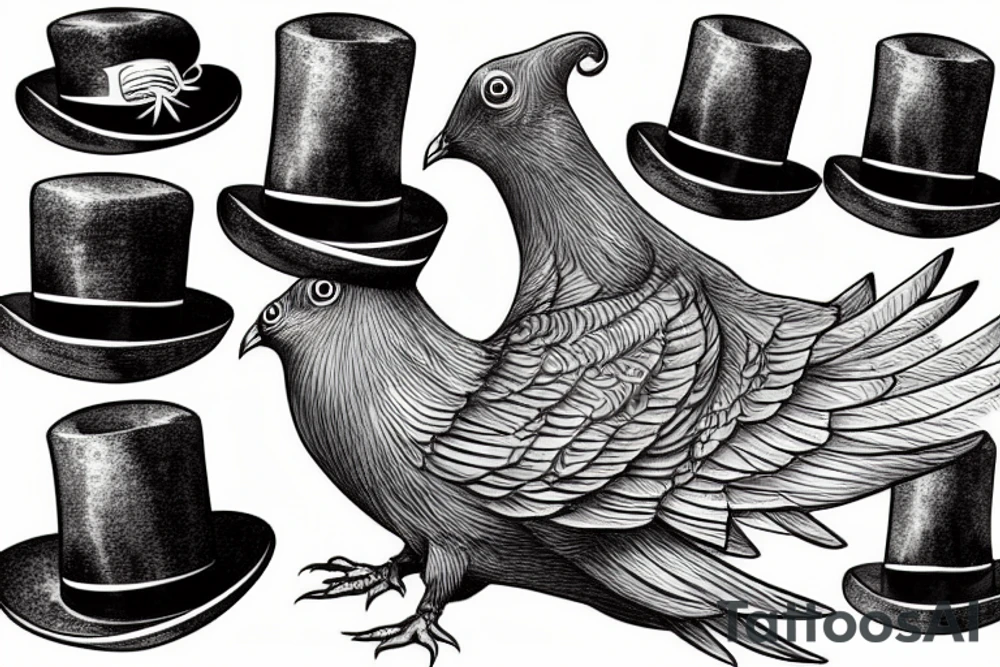pigeon in a top hat, 4k, eldritch creature tattoo idea
