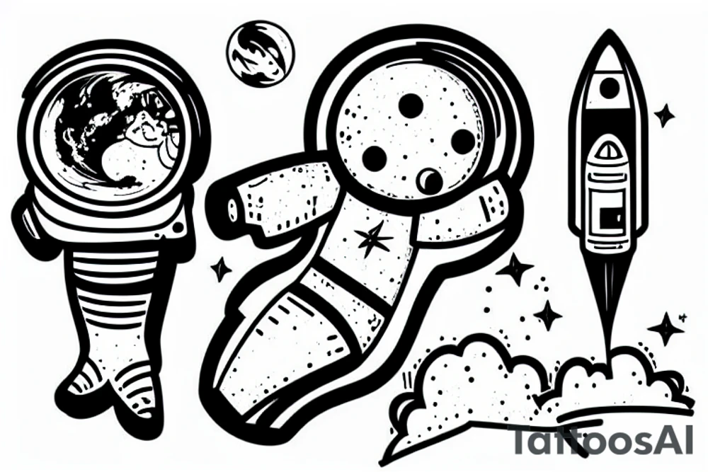 Astronaut with earth amd rocket tattoo idea