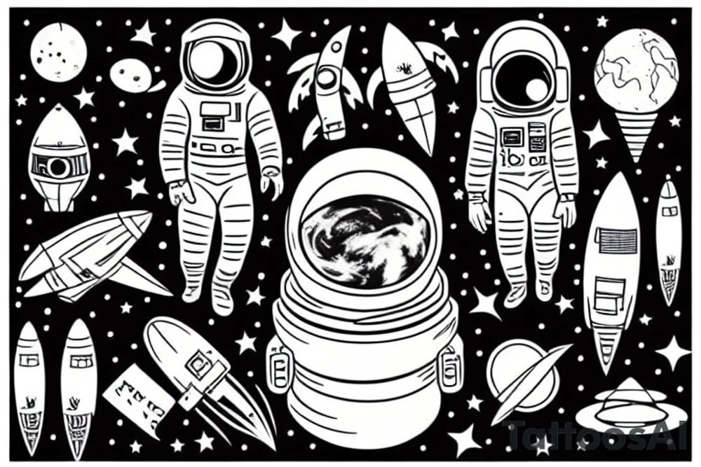 Astronaut with earth amd rocket tattoo idea
