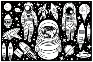 Astronaut with earth amd rocket tattoo idea