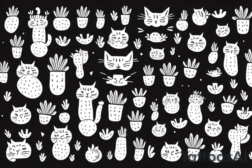 cat on cactus tattoo idea