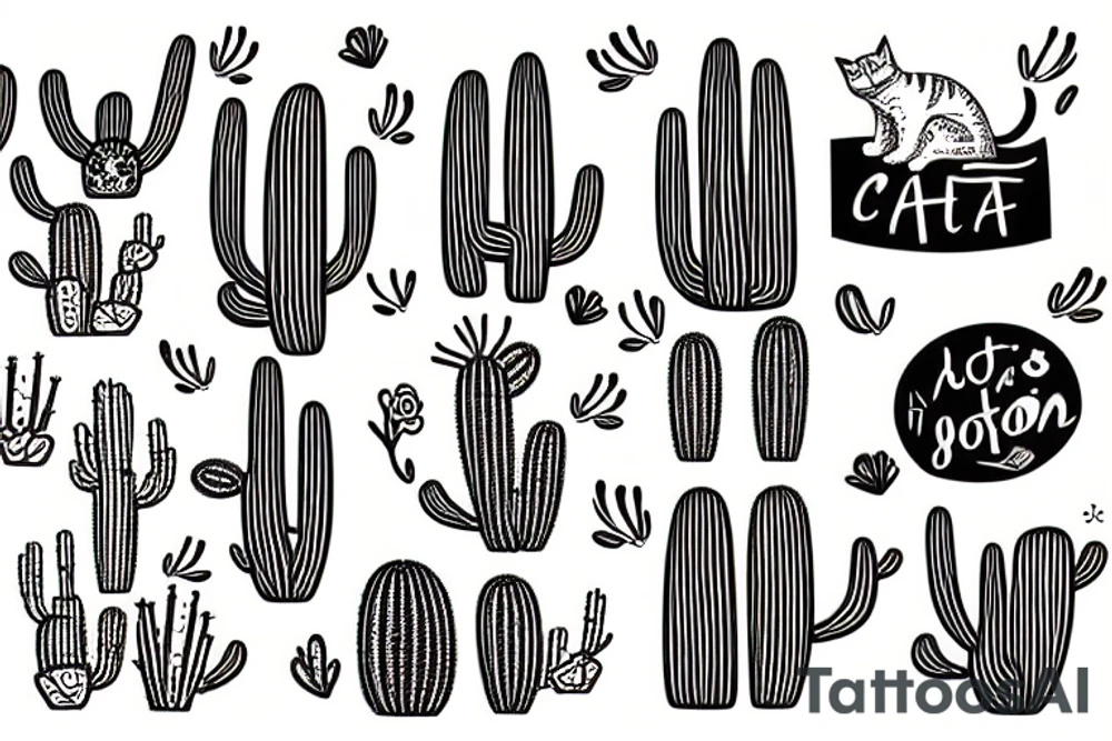 cat on cactus tattoo idea
