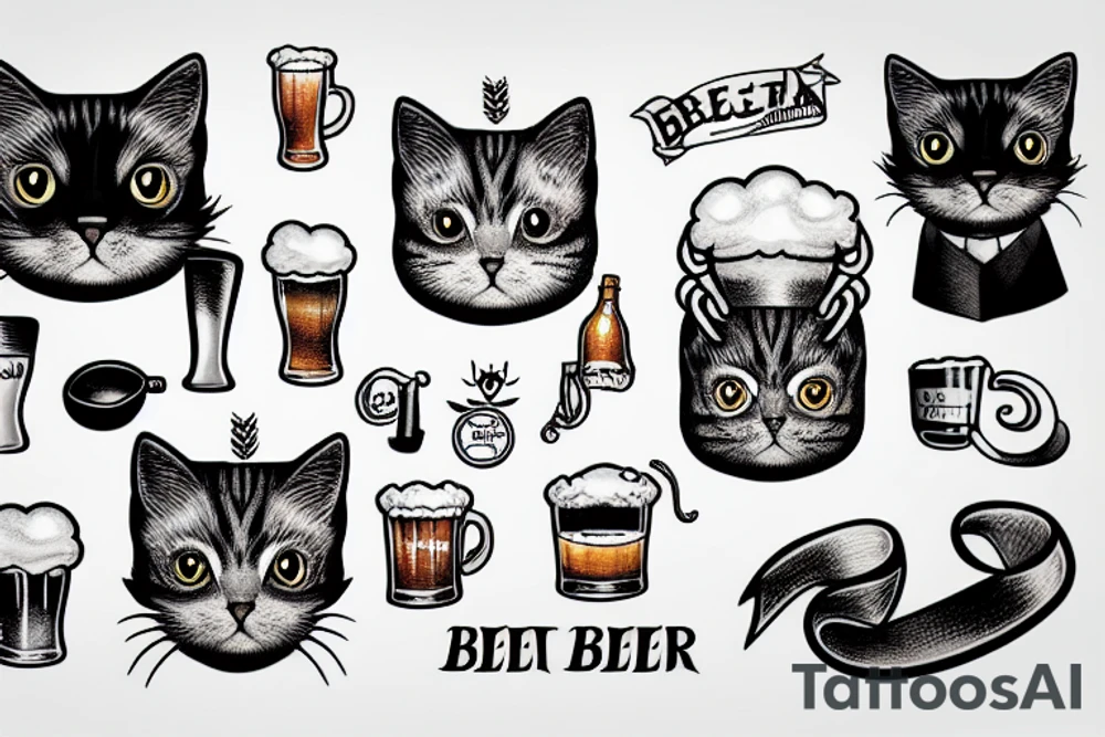 cat with beer tattoo idea