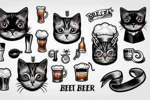 cat with beer tattoo idea
