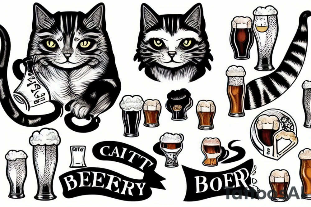 cat with beer tattoo idea