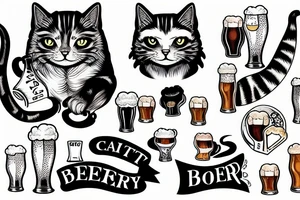 cat with beer tattoo idea