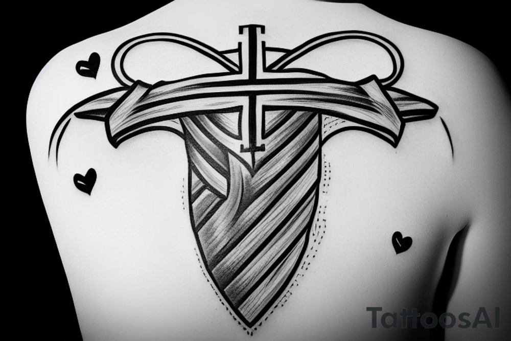 a cross with a shield and heart behind it tattoo idea