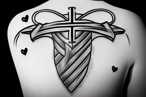 a cross with a shield and heart behind it tattoo idea