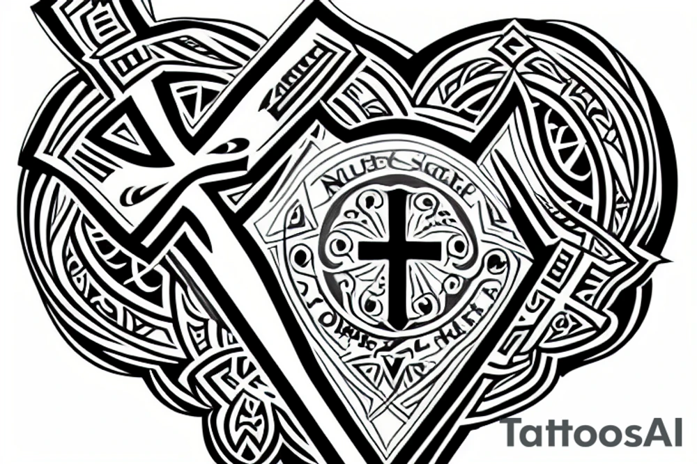 a cross with a shield and heart behind it tattoo idea