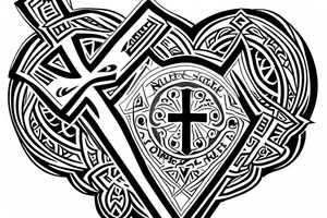 a cross with a shield and heart behind it tattoo idea