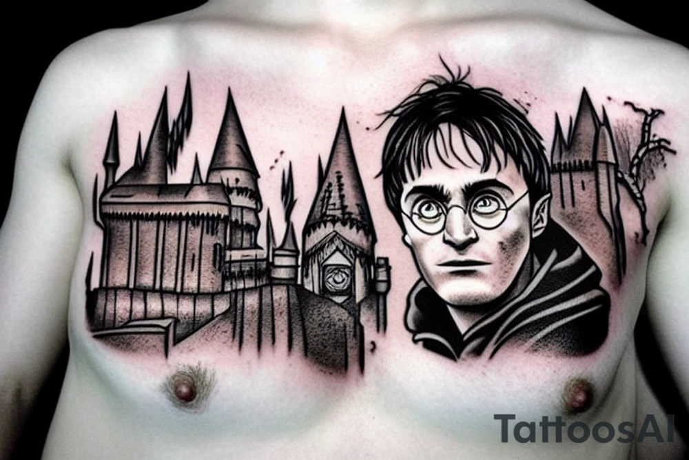 harry potter, lightning hogwarts castle tattoo idea