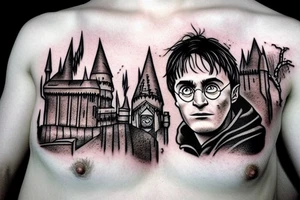 harry potter, lightning hogwarts castle tattoo idea