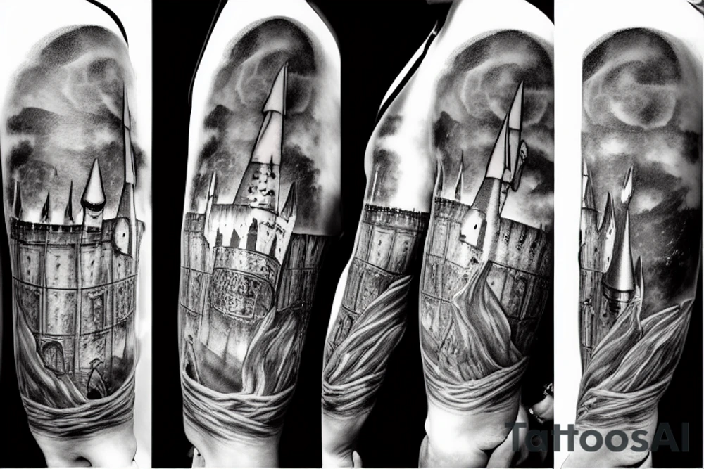 harry potter, lightning hogwarts castle tattoo idea