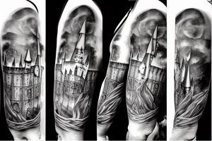harry potter, lightning hogwarts castle tattoo idea