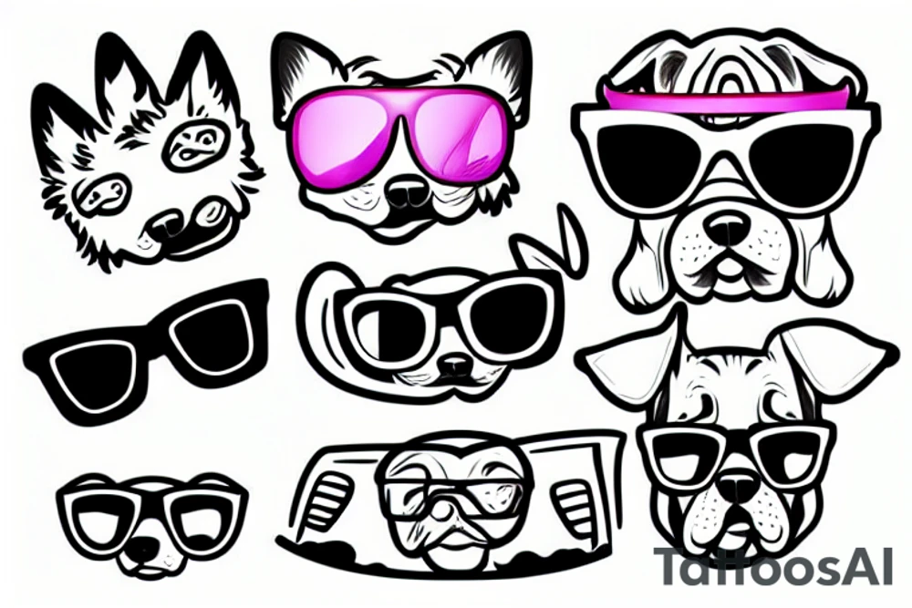 Funny dog with sunglasses surfing tattoo idea