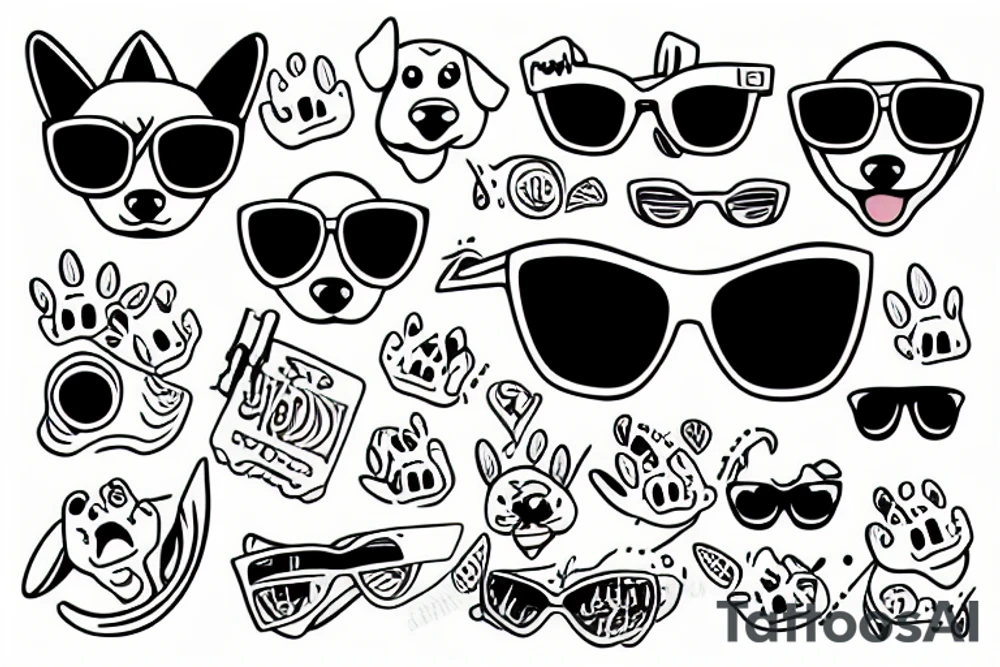 Funny dog with sunglasses surfing tattoo idea