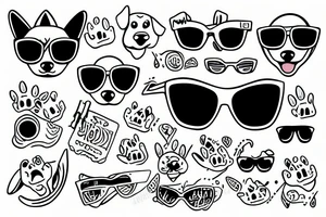 Funny dog with sunglasses surfing tattoo idea