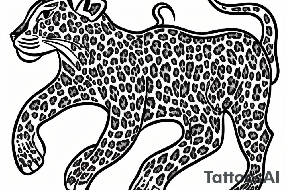 Leopard on the hunt fine line tattoo idea