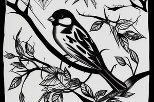A sparrow sits on a branch tattoo idea