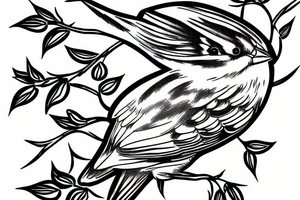 A sparrow sits on a branch tattoo idea