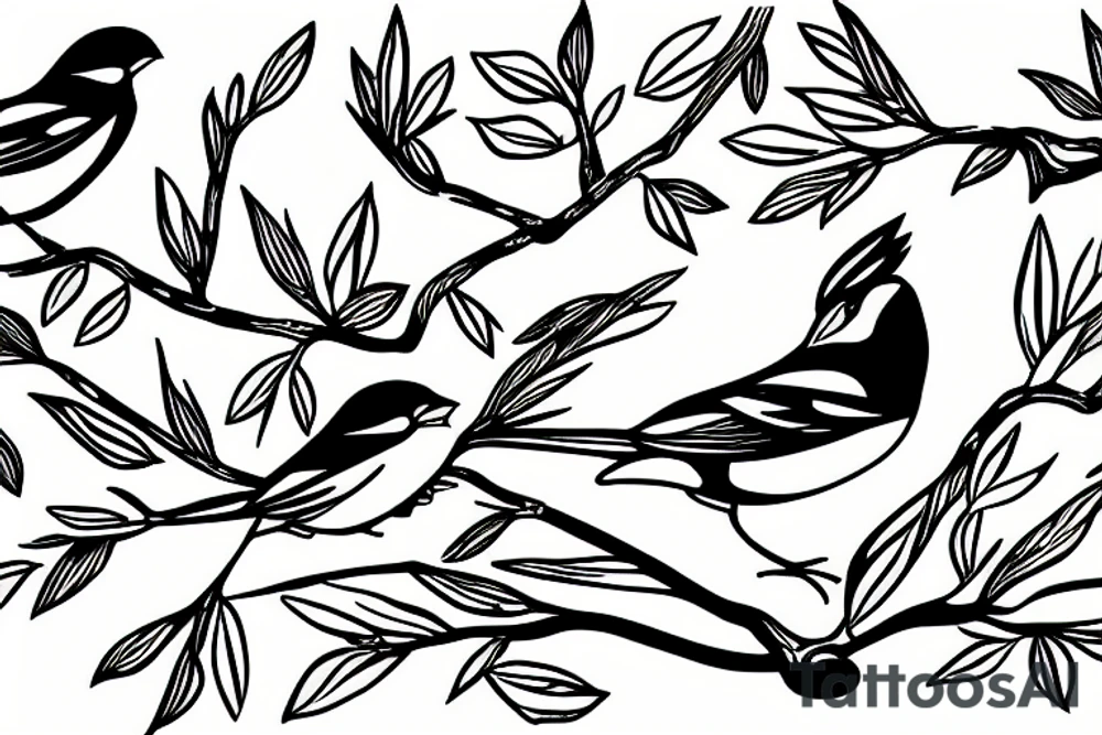 A sparrow sits on a branch tattoo idea