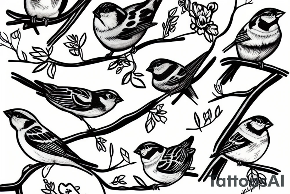 A sparrow sits on a branch tattoo idea