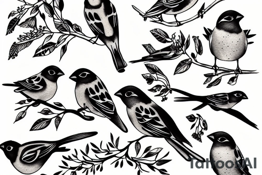 A sparrow sits on a branch tattoo idea