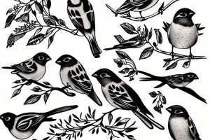 A sparrow sits on a branch tattoo idea